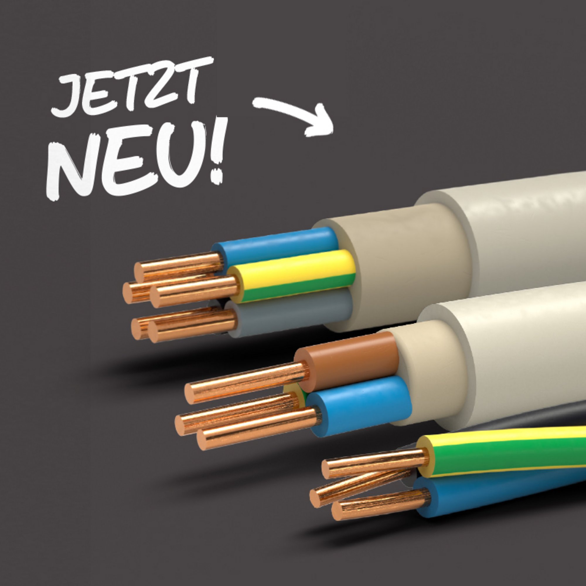 easySkin & easyTwist – Die neue Generation der Installationskabel Detailaufnahme von zwei elektrischen Kabeln der Serien easySkin und easyTwist mit freiliegenden, farblich markierten Adern – symbolisiert moderne, effiziente Elektroinstallationslösungen.